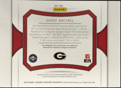 Sony Michel Autographed 2018 Panini National Treasures Collegiate Patch Card