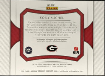 Sony Michel Autographed 2018 Panini National Treasures Collegiate Patch Card