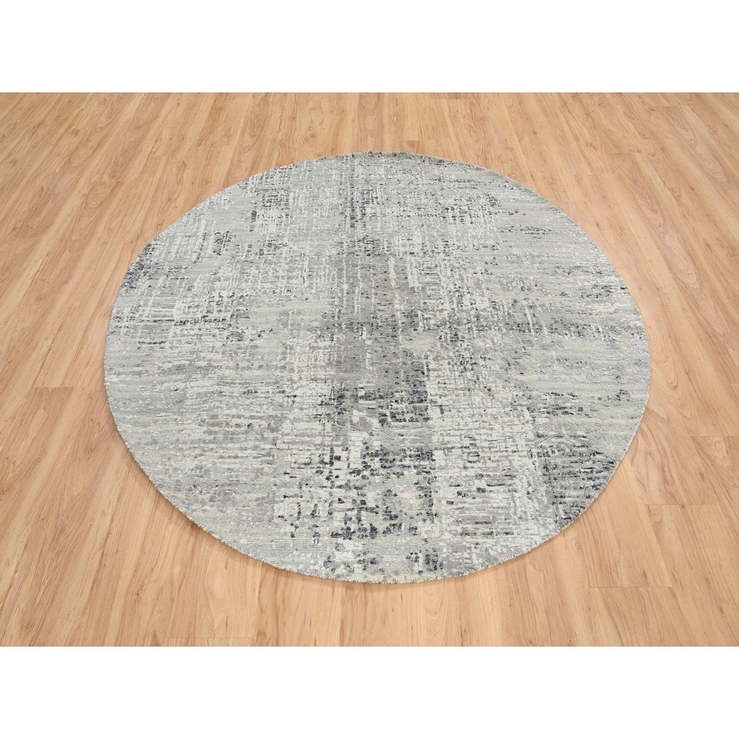 6'X6' Light Gray Modern Design Natural Wool Hand Knotted Round Rug