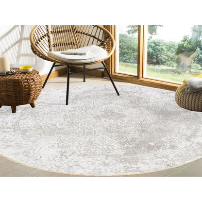 10'x10' Round Grey Broken Farsian Design Wool-Silk Hand Knotted Rug