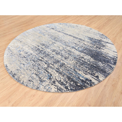 10'X10' Wool-Silk Blue Abstract Mosaic Design Hand Knotted Rug Square