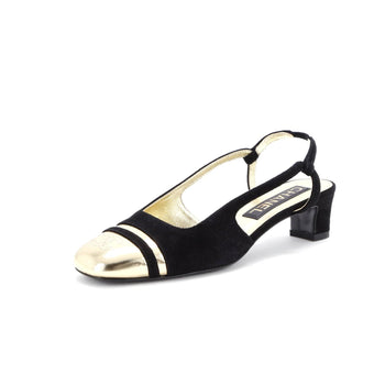 Chanel Women'S Metallic Cc Cap Toe Slingback Pumps Suede