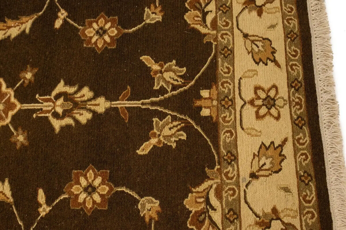 Partially Hand-Woven Brown Floral Sumak Rug