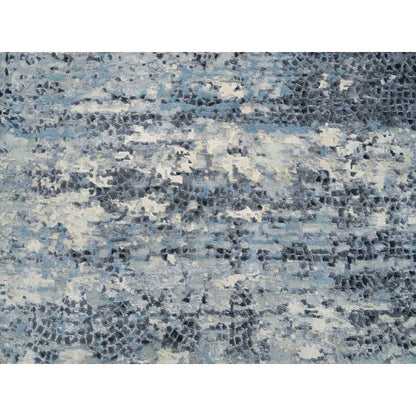10'1"X10'1" Blue Hand Knotted Abstract Design Wool Square Oriental Rug