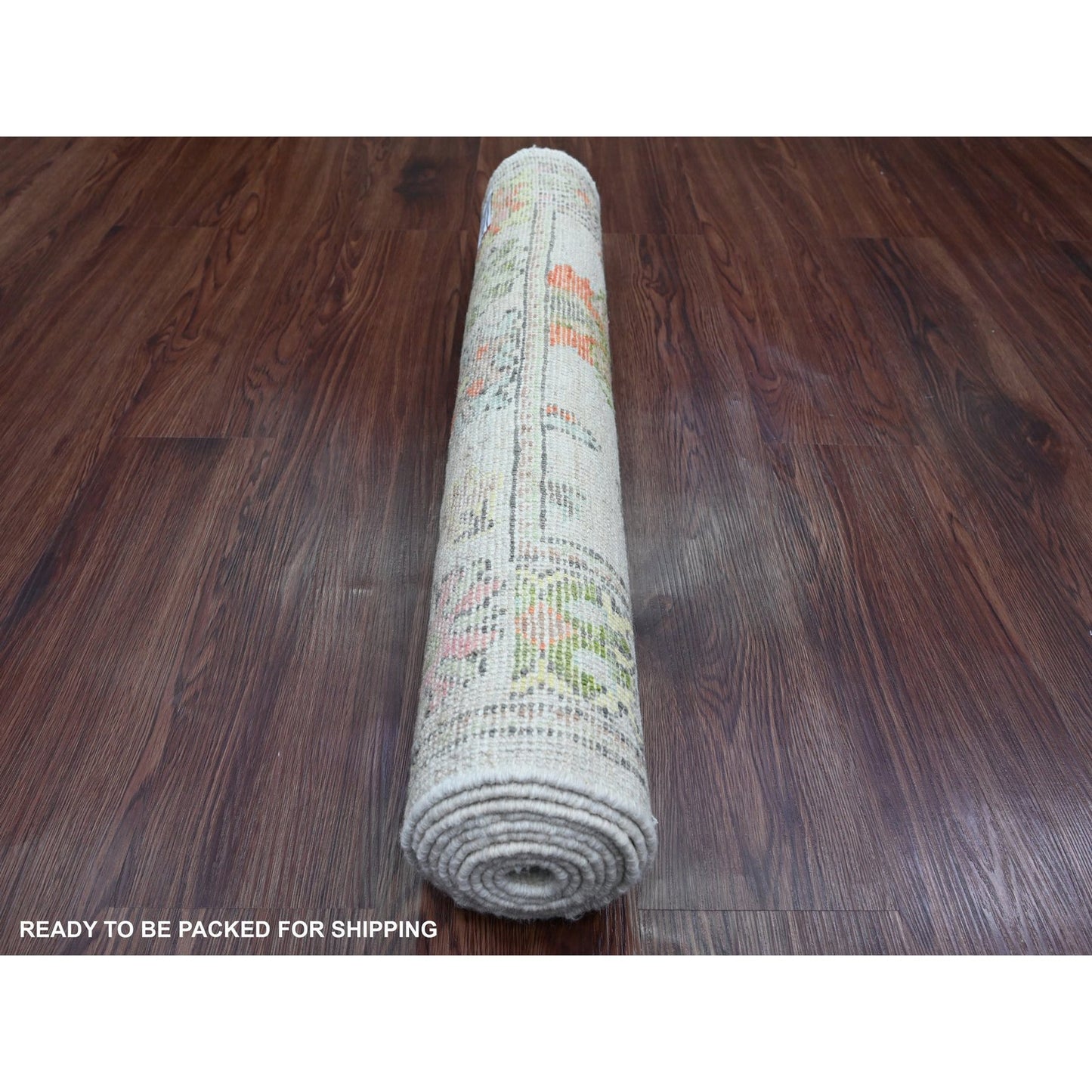 2'9"X8' Gray Angora Oushak Leaf Design Hand Knotted Pure Wool Runner Rug