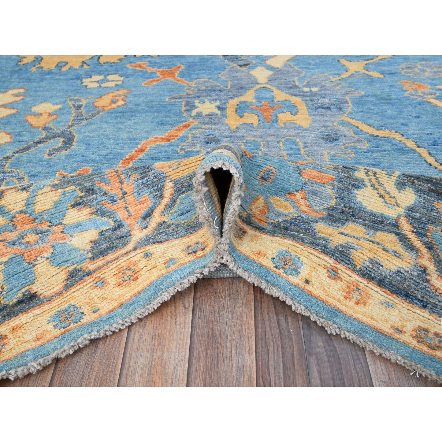 8'4"X10'5" Bonnie Blue Hand Knotted All Natural Wool Oushak Oriental Rug