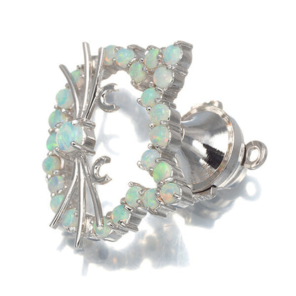 White Opal Cat Brooch 18K 750 White Gold