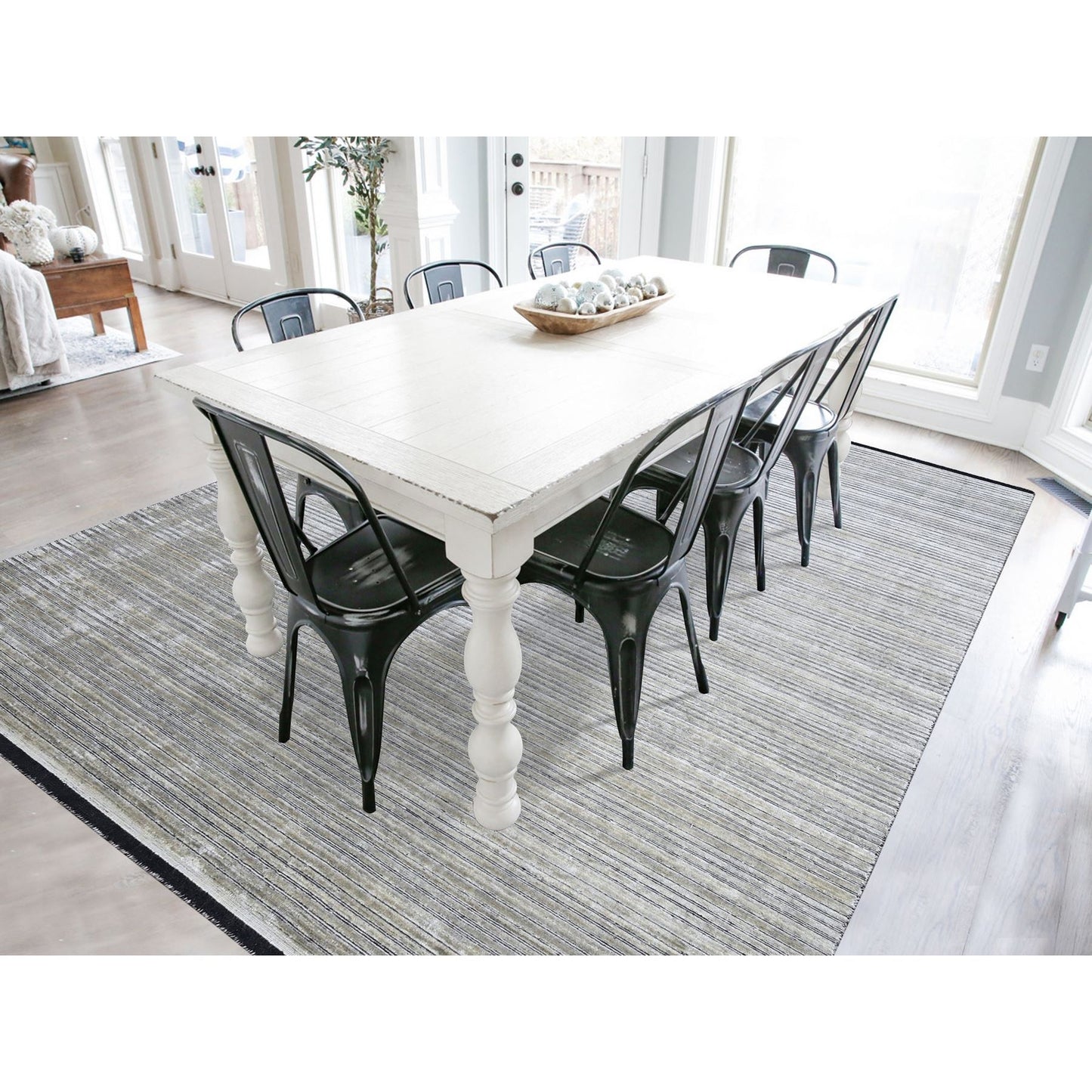 9'1"X12'1" Taupe Wool And Silk Hand Loomed Modern Design Oriental Rug