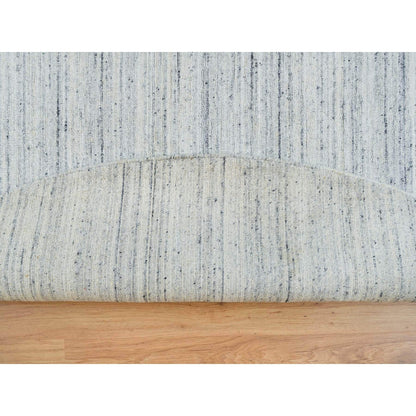 10'X10' Ivory Hand Loomed Plain Modern Striae Design Wool Round Rug