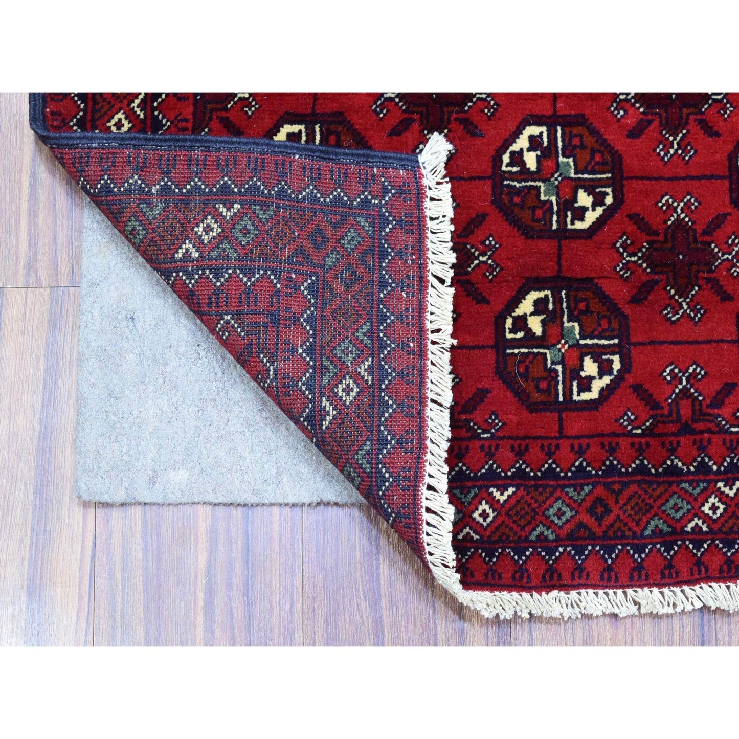 2'7"X3'10" Red Hand Knotted Afghan Khamyab Soft Organic Wool Rug