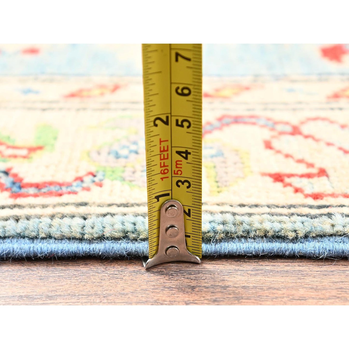 2'9"X12'9" Blue Kazak With Geometric Design Rug Hand Knotted Wool Runner