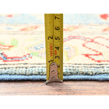 2'9"X12'9" Blue Kazak With Geometric Design Rug Hand Knotted Wool Runner