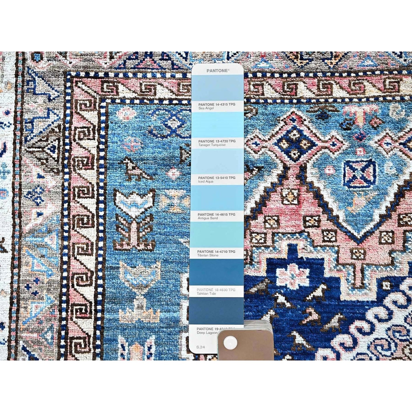 5'X6'3" Pink Afghan Caucasian Design Revival Hand Knotted Soft Wool Rug