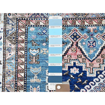 5'X6'3" Pink Afghan Caucasian Design Revival Hand Knotted Soft Wool Rug