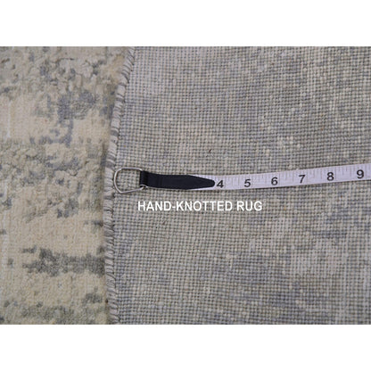 4'X4' Moonquake Gray Wool And Silk Hand Knotted Abstract Design Round Rug