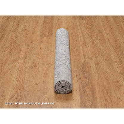 4'X5'10" Cloud Gray Wool And Silk Rug Damask Design Hand Knotted Oriental