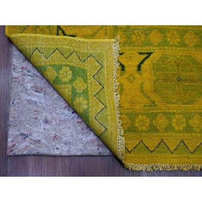8'6"X11'4" Yellow Overdyed Kazak Geometric Design Hand Knotted Wool Rug