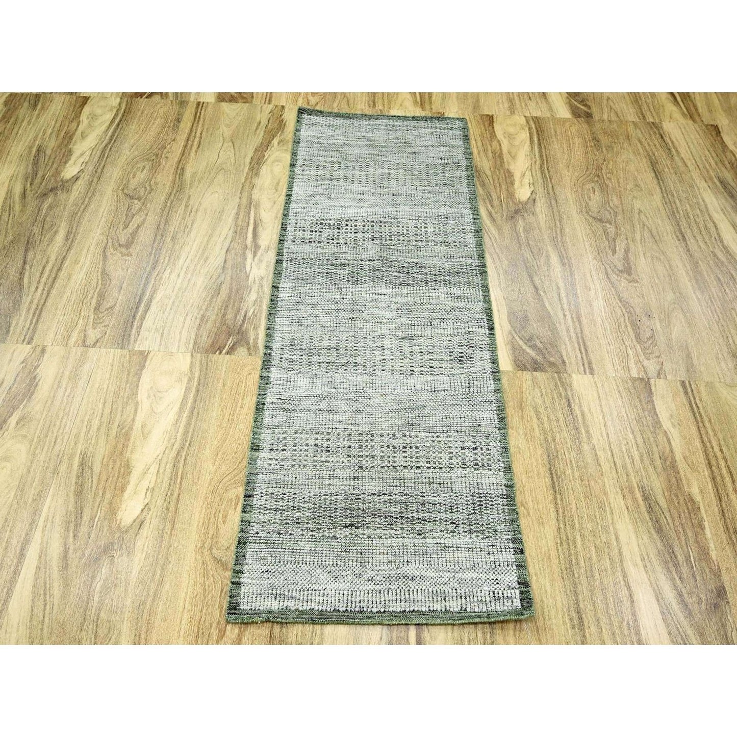 2'6"X6' Green Hand Knotted Rug Wool Oxidized Grass Design Runner Oriental