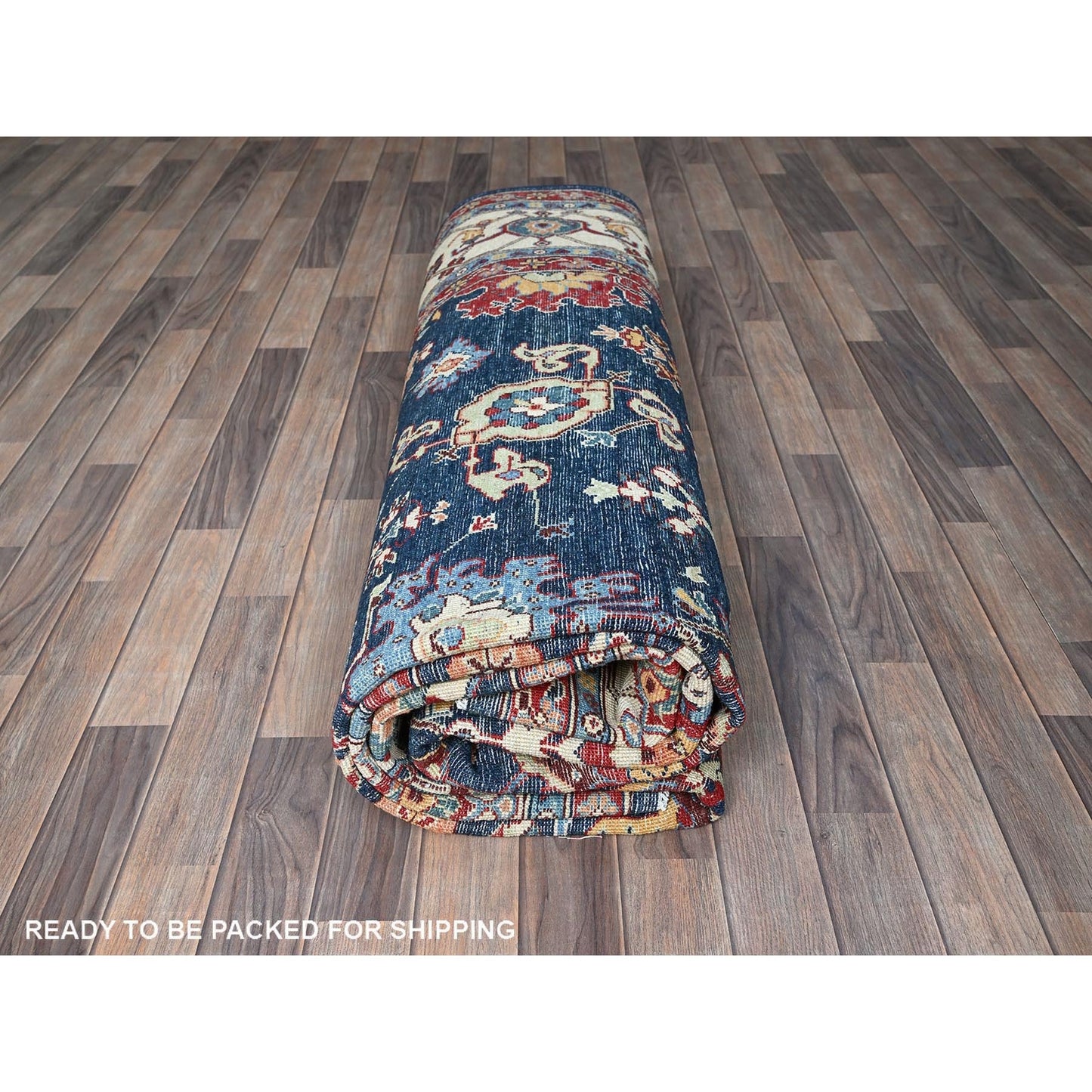 9'X11'7" Navy Afghan With Heris All Over Design Hand Knotted Soft Wool Rug