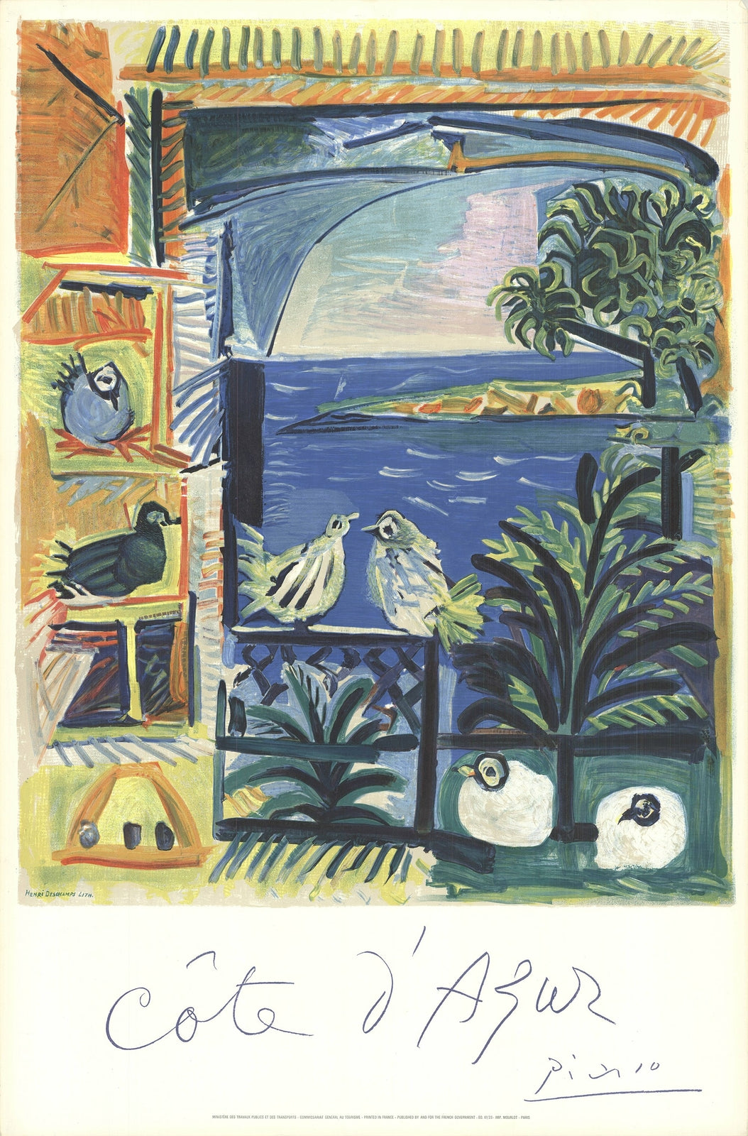 Pablo Picasso Cote D'Azur " Lithograph Cubism Blue, Orange, Yell