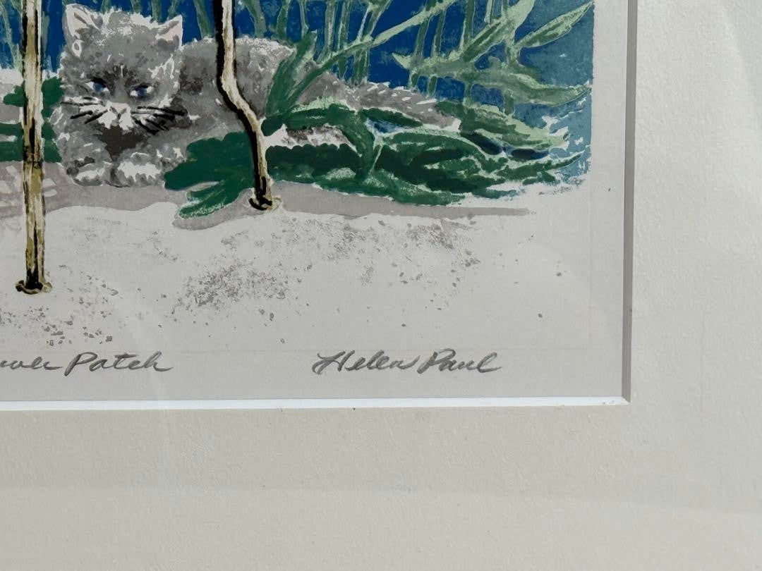 Helen Paul "Sunflower Patch" Signed Limited Edition Print Lithograph Cat Garden