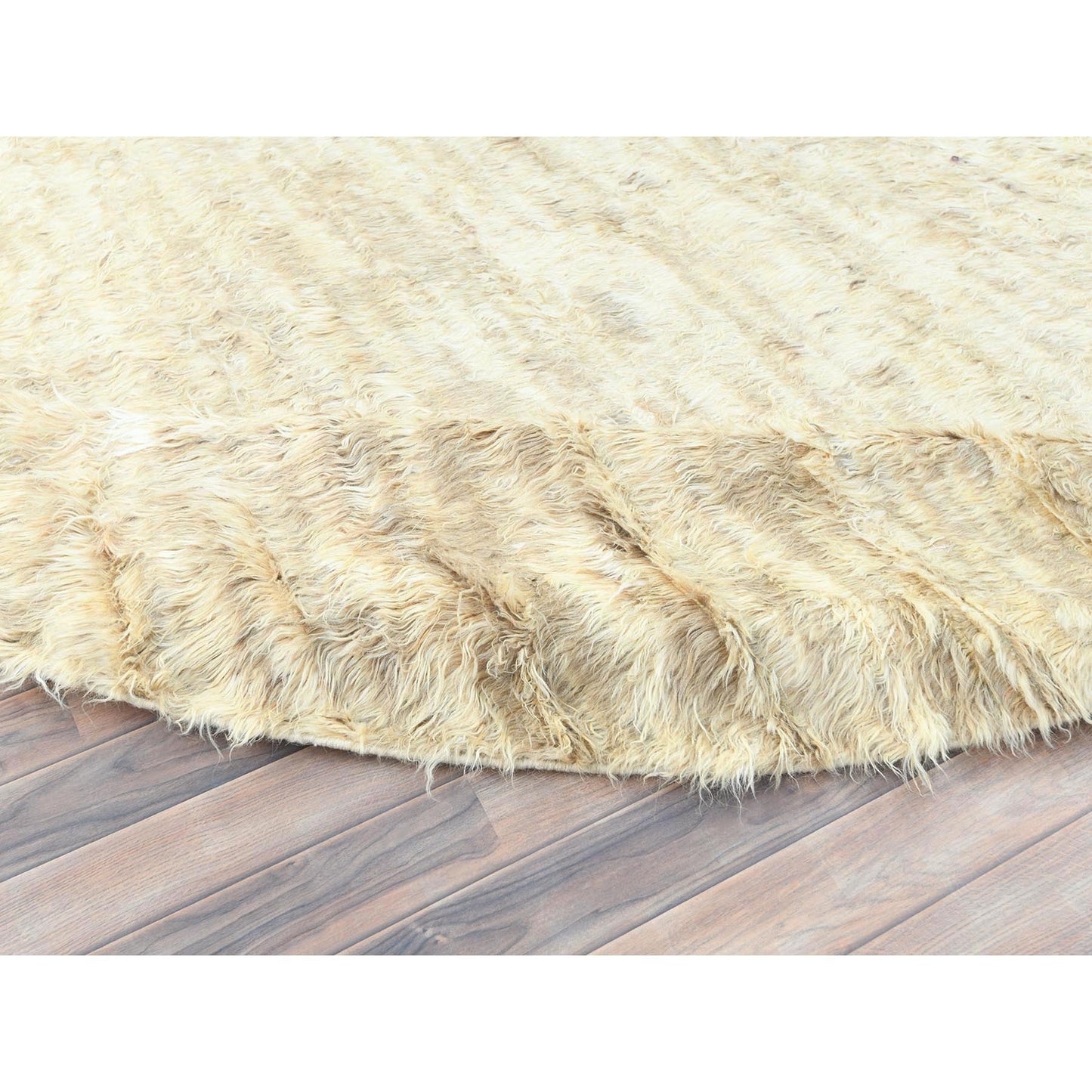 10'X10' Bone Ivory Moroccan Berber Organic Wool Hand Knotted Round Rug