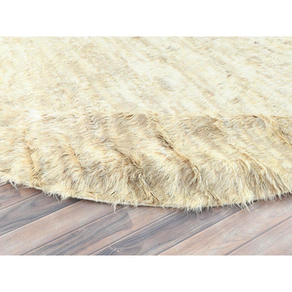10'X10' Bone Ivory Moroccan Berber Organic Wool Hand Knotted Round Rug