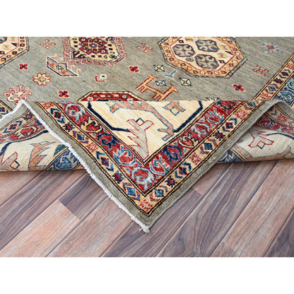 8'10"X11'9" Wrought Iron Gray Soft Pure Wool Hand Knotted Super Kazak Rug