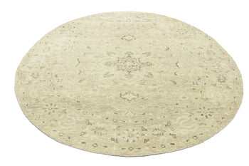 Handmade Transitional Oriental Round Rug Muted