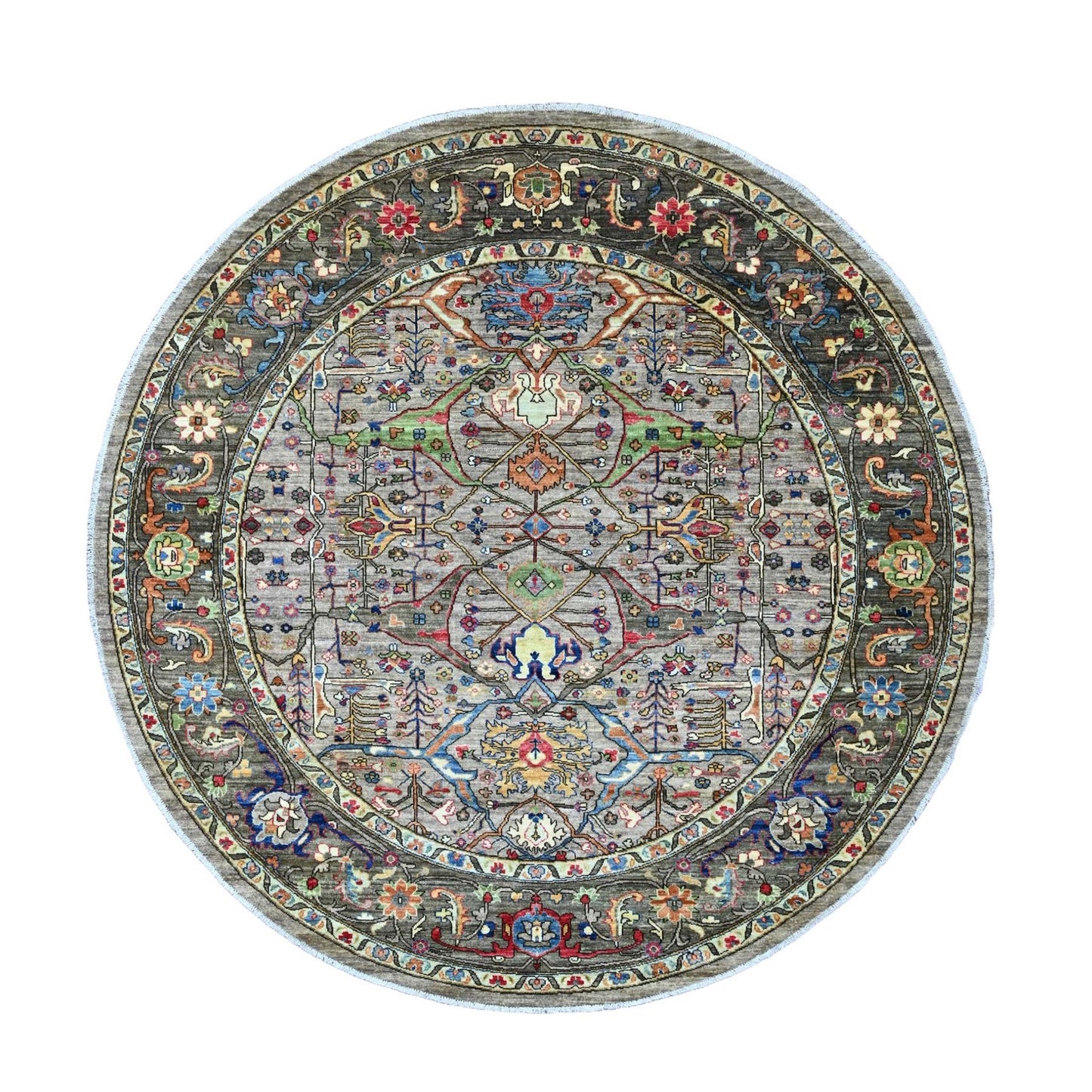 8'X8' Gray Bijar Garus Design Aryana Grade Hand Knotted Wool Round Rug