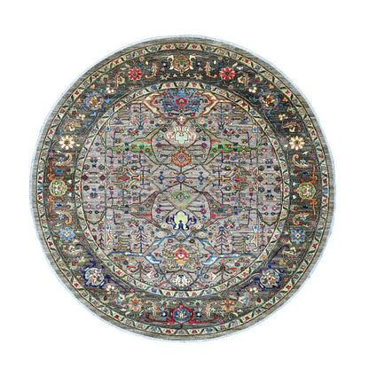 8'X8' Gray Bijar Garus Design Aryana Grade Hand Knotted Wool Round Rug