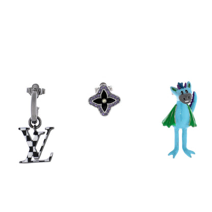 Louis Vuitton Lv Friends 3 Earrings Set Metal With Enamel And Crystals