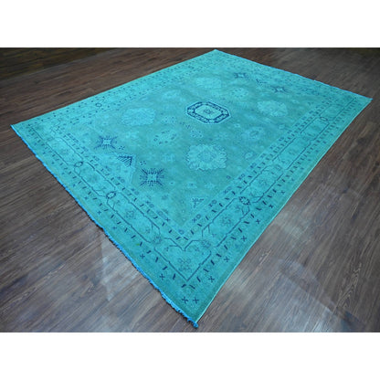 8'9"X11'7" Teal Overdyed Kazak All Over Design Hand Knotted 100% Wool Rug