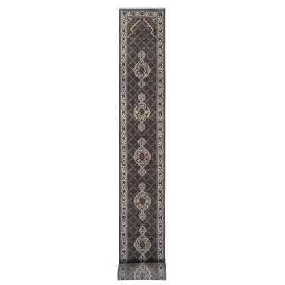 2'6"X26' Gray Tebraz Mahi 175 Kpsi Wool/Silk Hand Knotted Xl Runner Rug