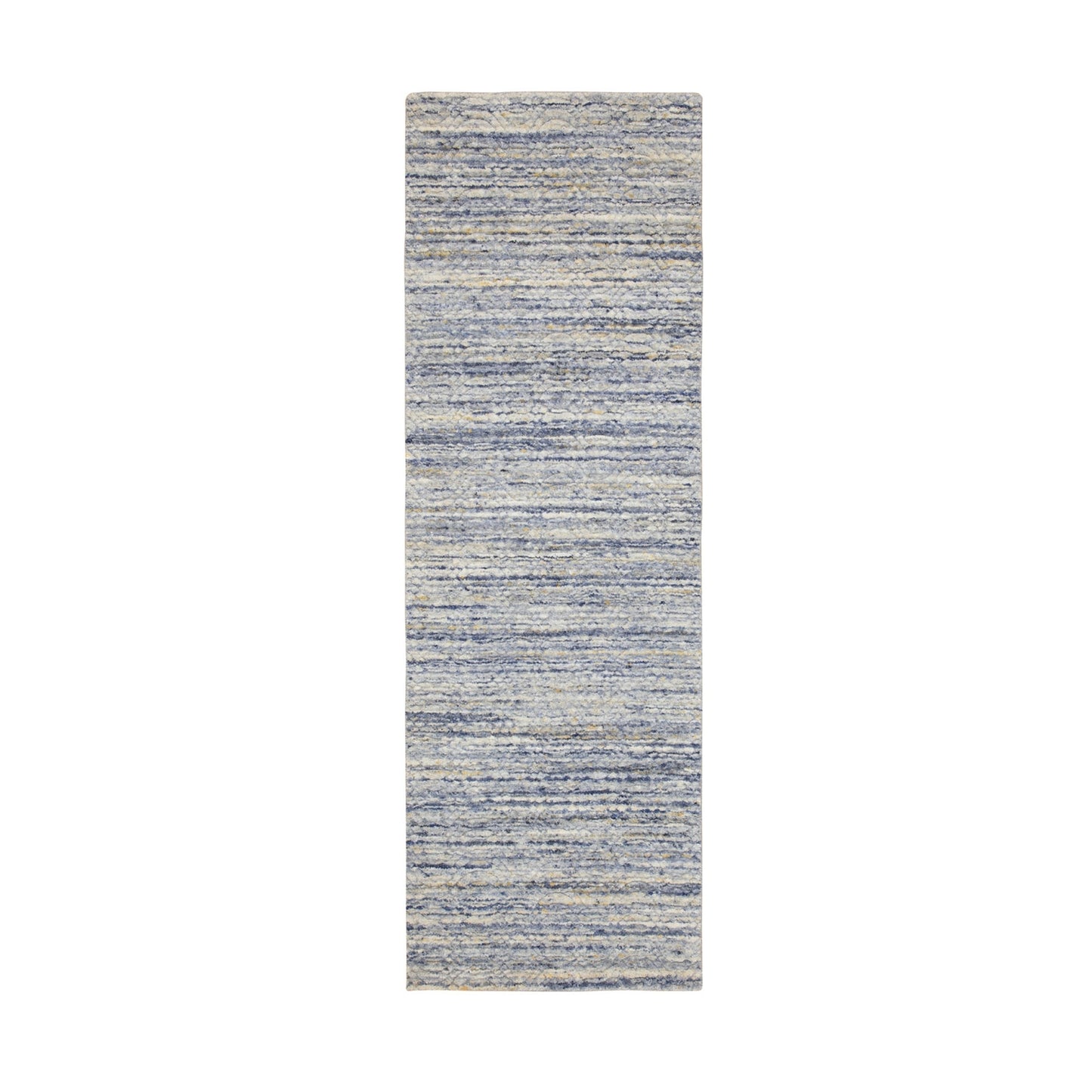 2'6"X8' Blue Variegated Design Hand Loomed Pure Wool Modern Runner Rug