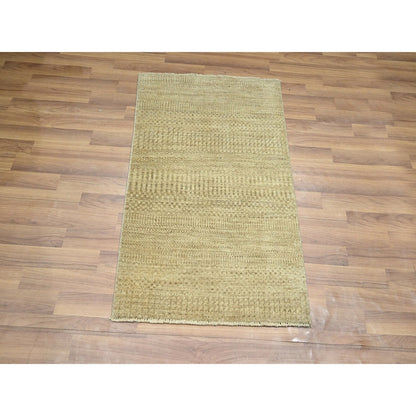 2'X3' Beige Modern Grass Design Hand Knotted Wool With Silk Sample Rug