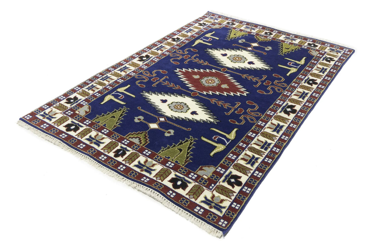 Kazak Oriental Rug Geometric Design Carpet Home