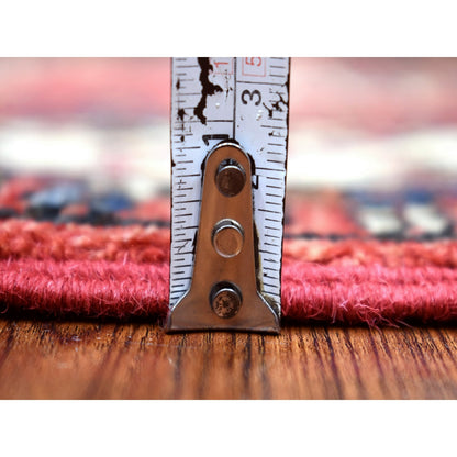2'9"X9'10" Coral Red Hand Knotted Turkeman Ersari Pure Wool Runner Rug
