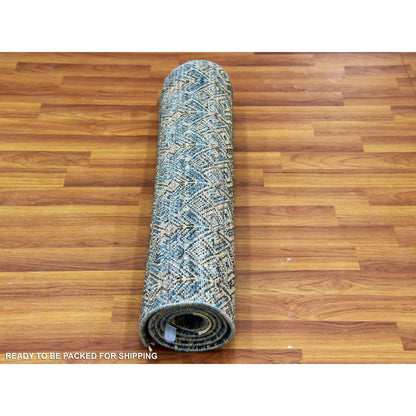 2'6"X6'2" Blue Hand Knotted Kohinoor Herrita Design 100% Wool Runner Rug