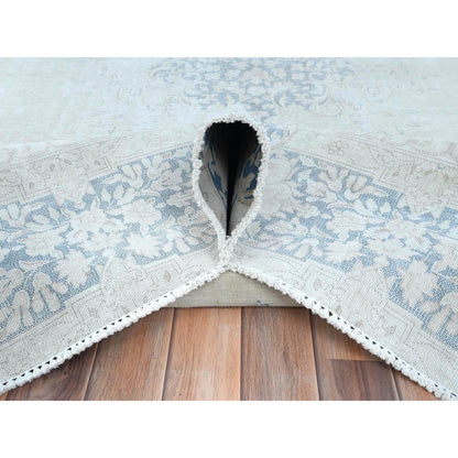 9'X12' Blue Worn Wool Hand Knotted Distressed Old Farsian Karman Rug