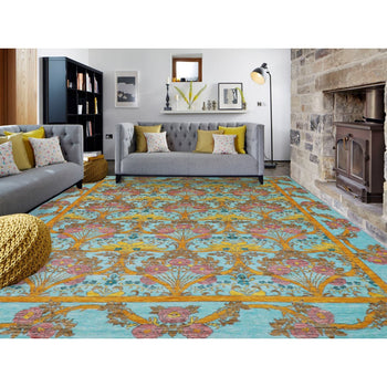 Powder Blue Arts And Craft 100% Wool Hand Knotted Oversized Oriental Rug