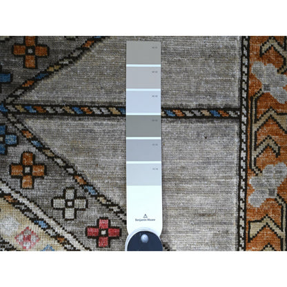 4'2"x9'9" Cloud Gray Hand Knotted Afghan Ersari Wide Runner Oriental Rug