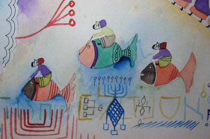 Raphael Abecassis (Israel) Original Watercolor On Paper Signed Framed 1990