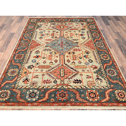 5'X7' Light Green Heris All Over Design Aryana Grade Hand Knotted Wool Rug