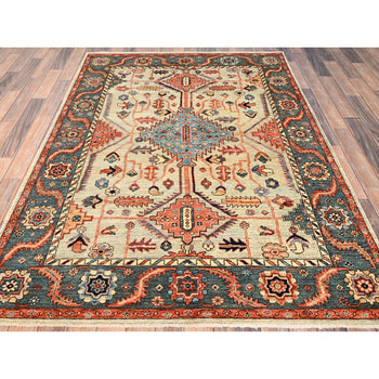 5'X7' Light Green Heris All Over Design Aryana Grade Hand Knotted Wool Rug