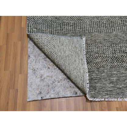 12'X12'2" Neutral Gray Hand Knotted Grass Design Undyed Wool Square Rug