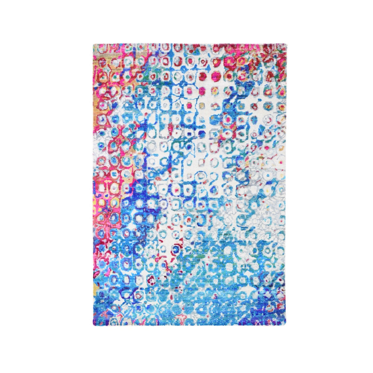 4'X6' The Peacock Sari Silk Colorful Hand Knotted Oriental Rug