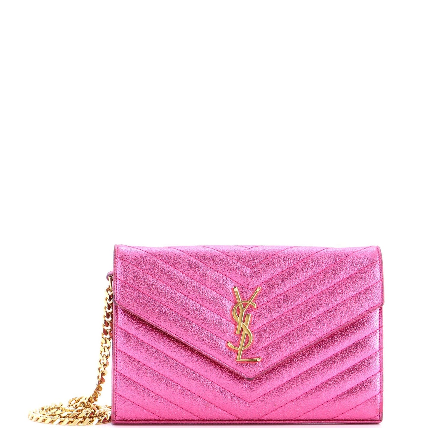 Saint Laurent Classic Monogram Wallet On Chain Matelasse Chevron Metallic