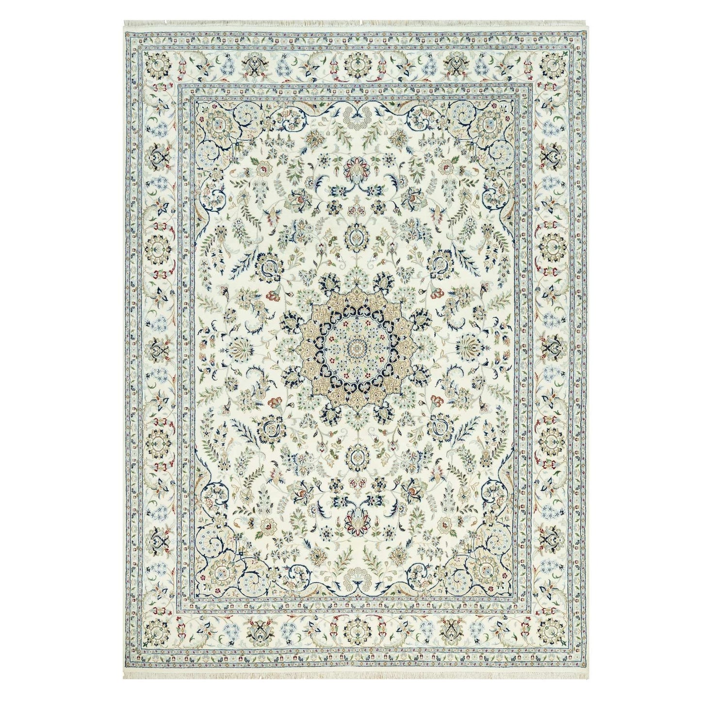 8'10"X12'3" Huron White Hand Knotted Nain Vibrant Wool Oriental Rug