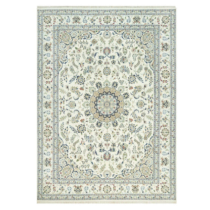 8'10"X12'3" Huron White Hand Knotted Nain Vibrant Wool Oriental Rug